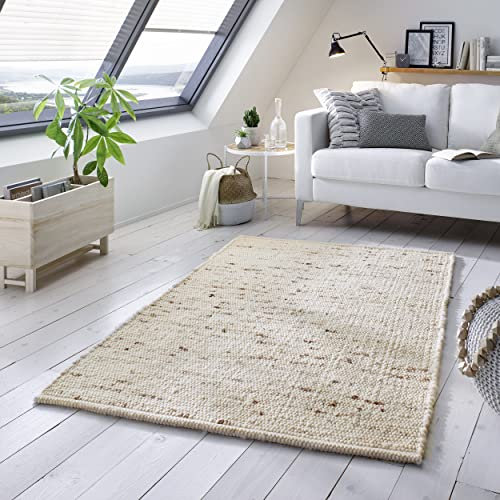 TacaHome Wollteppich Natur Handweb Teppich I Reine Schur-Wolle im Skandinavischen Design I Wohnzimmer Schlafzimmer Esszimmer Kinderzimer Büro | 250 x 340 cm Natur