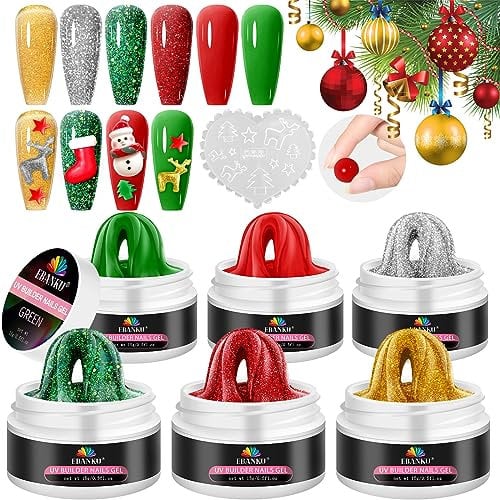 EBANKU Hard Builder Gel for Nails, 6 Colors Non-Sticky Hand Nail Extension Solid Builder Gel Sculpture Builder Gel Nail Extension Gel Kit with Silicone Mold for Nail Salon Home