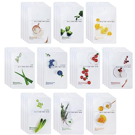[PAKET VON 50] EUNYUL Daily Care Gesichtstuchmasken 10 Typen 22 ml x 50 Stück Koreanische Hautpflege Hypoallergenes Tencel-Blatt & natürliche Inhaltsstoffe