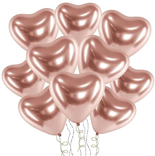 Set 10 Luftballons Herz Metallic Rose-Gold Deko Geburtstag Verlobung JGA Party Valentinstag Hochzeit Party Ballon Rosegold Herzform, Made in EU