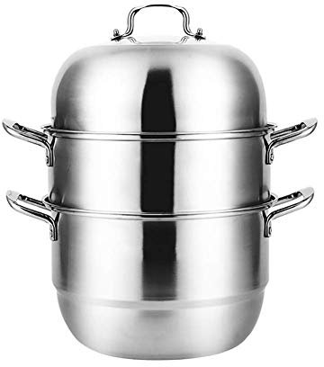ZAANU Vaporera de 3 Niveles, Olla sopera, con Tapa de Vidrio y Acabado Pulido Espejo, Acero Inoxidable, 28 cm, 30 cm, 32 cm-32 cm (30 cm)