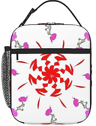 vacsAX Bolsa de almuerzo aislada con flores giratorias y voladoras para mujeres/hombres, lonchera reutilizable, organizador con hombro ajustable