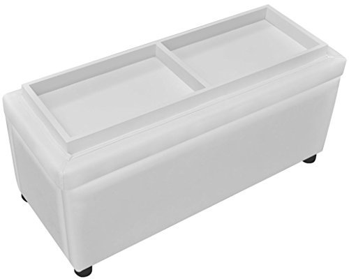 Homgoday Hocker mit Stauraum aus weißem Kunstleder, Gartenbank, Bank für Balkon, Terrasse & Garten