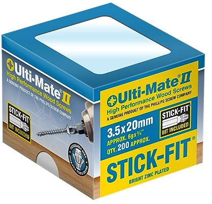 Ulti-Mate Boîte de 200 vis à bois zinguées brillantes 3,5 x 20 mm