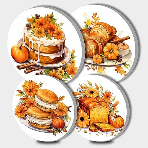 Walarky Flowers Cakes Picture Round Hob Covers Bread Dessert 4-Piece Stove Plate Cooker Hob Covers for Cookers Top Burner Gas Range Oven Protector Kitchen Accessories Cooktop Decorative Decor