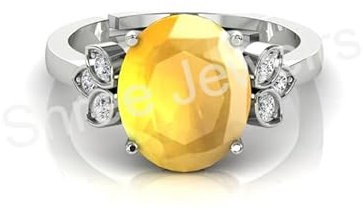 Shree Jewelrs Ring mit 11,25 Karat gelbem Saphir, verstellbarer Ring, original und zertifiziert, natürlicher Pukhraj, unbeheizter und unbehandelter Edelstein, für Damen und Herren, Metall, Saphir,