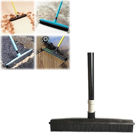 Pet Hair Remover Broom,Elescopic Rubber Broom for Pet Hair Removal, Pet Carpet Hair Removal Broom, Portable Lint Remover Brush (Black)