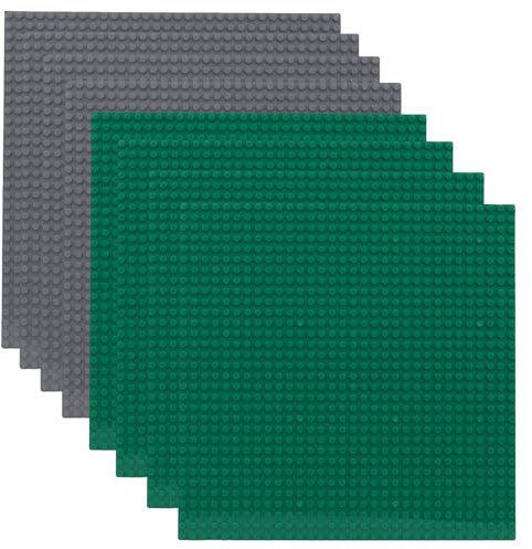 Fousenuk 8 Piezas Base para Construir Verde y Gris, Classic Base de 32x32 Tacos, Bases Clásicas para Construir 25 x 25cm, Games Placas Base de Bloques Grandes Compatibles con Las Principales Marcas