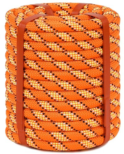 Double Braid Arborist Rope Orange(1/2 in x 50 ft) Arborist Rigging Polyester Rope - 48 Strand Rope Swing for Tree Bull Rope for Outdoor, Climbing, Swing, Sailing (Orange, 1/2 in x 50 Ft)