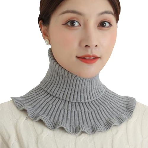 NiceYnn Knitted Turtleneck Fake Collar for Women Girls, Detachable Ruffled Mock High Neck Collar, Winter Neck Warmer Wrap Scarf Elastic Lapel False Dickey Collar for Sweater Top Cover Blouse