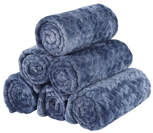 BVAGSS 6 Stück Kleine Flauschige Hundedecke, Weich mit Fleece Flanell Haustier Decken für Kleine Mittlere Hunde Katzen Warmer und bequemer Schlaf XH075 (76 x 52 cm, Blue Wheat Ears)