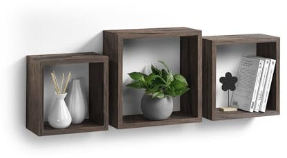 Homéa, Set de 3 Cubes Gigognes MDF 23/26,5/30 cm Noyer