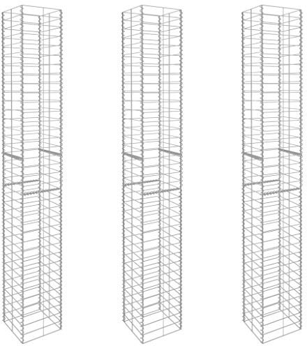 Kavolet 3X Gabionenkörbe Verzinkter Stahl 25 x 25 x 197 cm Metall-Steinkorb Steingabione Mauer Drahtkorb Wand Gabione Steingabionen Gabionen Säule Säulen Säulengabione