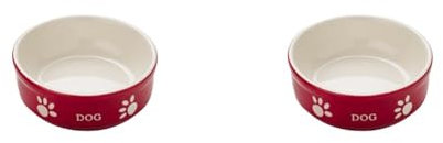 Nobby Dog Ceramic Bowl Dog, 13.5 x 13.5 x 5 cm, Red/Beige (Pack of 2)