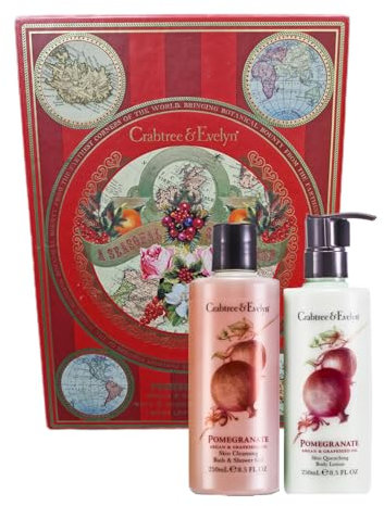 Crabtree & Evelyn - Pomegranate Argan & Grapeseed | Bath & Shower Gel 250mL + Body Lotion 250mL | Bath & Body Duo Gift Set [Imperfect Packaging]
