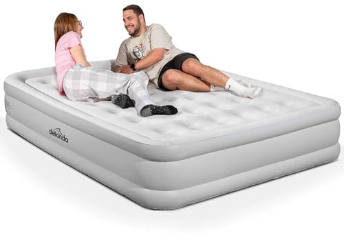Dellonda Queen Inflatable High Raised Flocked Air Bed, with Removable Electric Pump, Carry Bag and Coil Beam Construction, 203x157x47cm - DL145