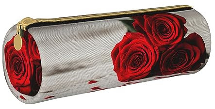 HZHUAOEG Trousse à crayons ronde en cuir pour étudiants, filles et garçons, organiseur de bureau, simple et durable, rose, Taille unique, Cartable