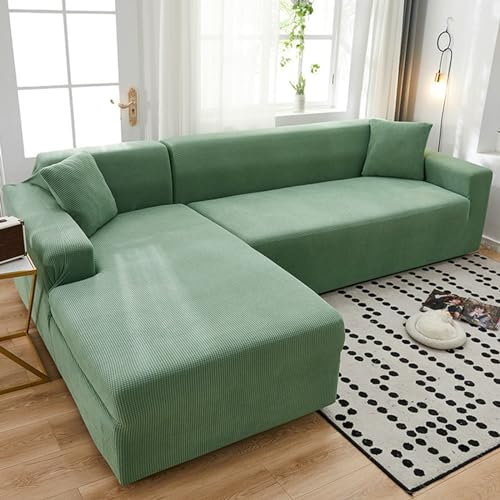 Bishilin Überwurf Sofa L Form 190-230CM+190-230CM, Sofabezug Elastisch 3 Sitzer + 3 Sitzer Modern Einfarbig Couchbezug Eckcouch Universal Grün