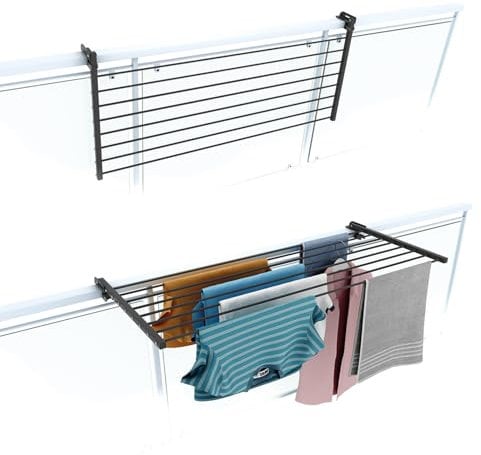 foxydry Duo Tendedero de balcón plegable, para exterior, resistente, de acero inoxidable y aluminio, para barandilla de balcón, balcón, terraza, antracita, longitud 118 cm