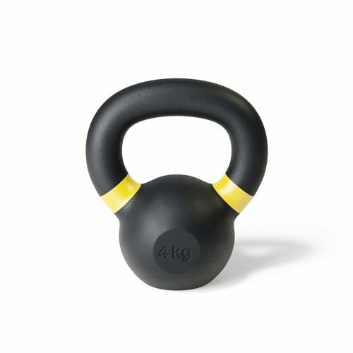 Trym Kettlebell - Gewicht 4 kg bis 32 kg, Farbige Gewichtsmarkierung, Pulverbeschichtet, Matt, aus Gusseisen, Schwarz - Profi Schwunghantel, Kugelhantel, Kugelgewicht, Fitness, Krafttraining
