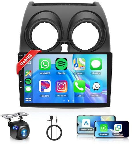 4G+64G Android 13 Autoradio per Nissan Qashqai 2006-2016 9 Pollici Touchscreen Autoradio con Senza Fili Carplay Android Auto Mirror Link Navi GPS Bluetooth WiFi/FM/RDS/EQ/SWC/USB Telecamera Posteriore