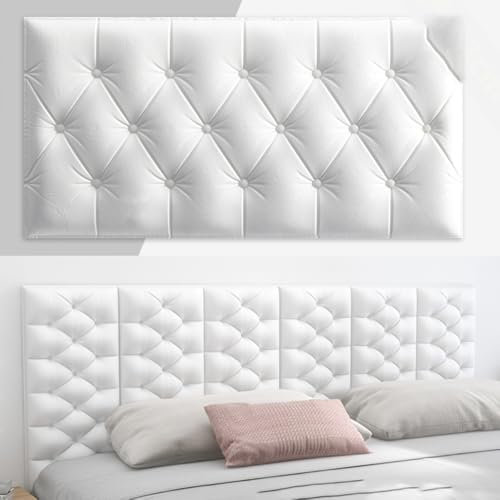 8 Panneaux, Tête De Lit Pelée Et Collée Panneau Mural Rembourré Blanc, Panneau Mural Autocollant Acoustique Anti - Collision 3D pour Chambre À Coucher, Salon,C,30x60cm/11.8x23.6in 8PCS