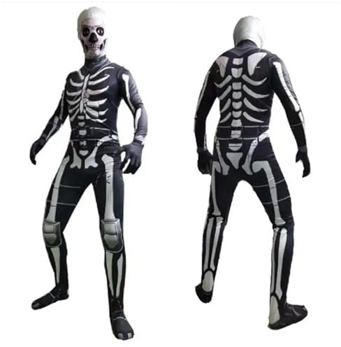 TOPOQ Halloween Zombie Mummy Costume for Kids Adults Scary Zombie Outfit Skeleton Onesie Jumpsuit Removable Skull Head Mask Hat Halloween Costume Fancy Dress Cosplay Party Accessories Breathable