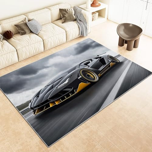 Srigzcaly Kurzflor Rechteck Teppich Wohnzimmer 160x230cm Sportwagen StraßE Grau Waschbarer Teppich für Mädchen Junge Schlafzimmer, Grau Kinderzimmer Flauschig rutschfest Teppiche
