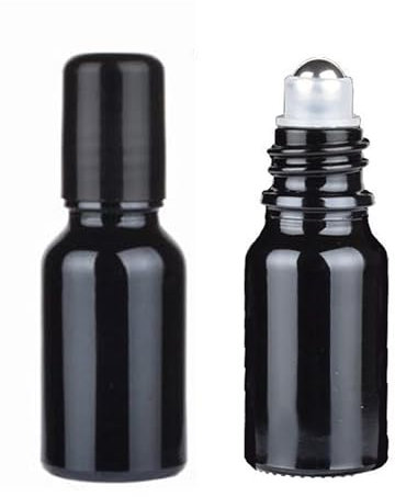 LJJCSFF Lot de 2 flacons à bille en verre noir de 15 ml avec applicateurs à bille en verre foncé avec conteneurs pour baume, huile et parfum