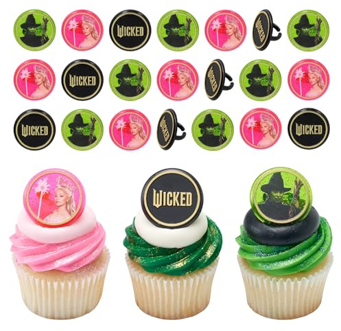 Wicked Cupcake-Ringe mit Glinda und Elphaba, 24 Cupcake-Topper für Kuchen, Geburtstage, Feiern, lebensmittelechte Kuchendekorationen – 24 Stück