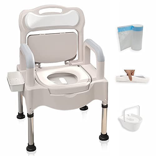 Chaise percée de chevet réglable pour personnes âgées - Chaise de toilette portable pour handicapés et personnes âgées - Chaise de toilette pratique pour un usage domestique