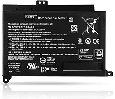 BP02XL 849909-850 Batterie compatible avec HP Pavilion Notebook PC 15 15-AU000 15-AU010WM 15-AU018WM 15-AU020WM 15-AU062NR 15z-AW000 AW068NR AW053NR AW0022 LA TPN-Q1 72 849569-421 849569-542 7,7 V 41
