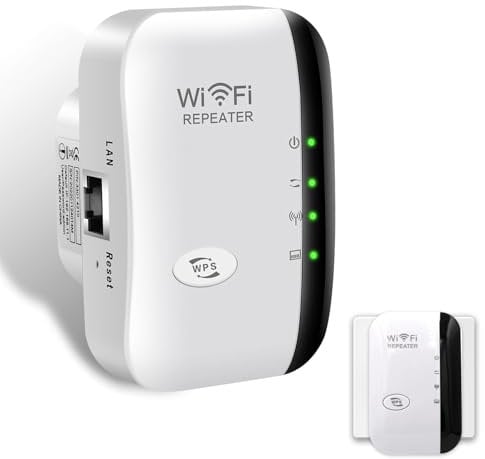 WiFi Extender, Internet Booster WiFi Extender Booster 2.4GHz WiFi Range Extender Wireless WiFi Repeater Garden Signal Booster Up to 300Mbps UK plug for Home (White)