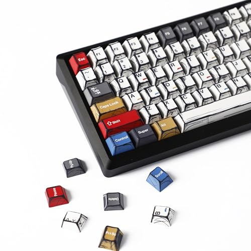 YMDK Retro Manga Theme Keycaps Anime Comic Full Set 136 Keys Creative Interesting Homemade Custom Keycap PBT Dye Sub Cherry Profile Key Caps for MX Mechanical Keyboard