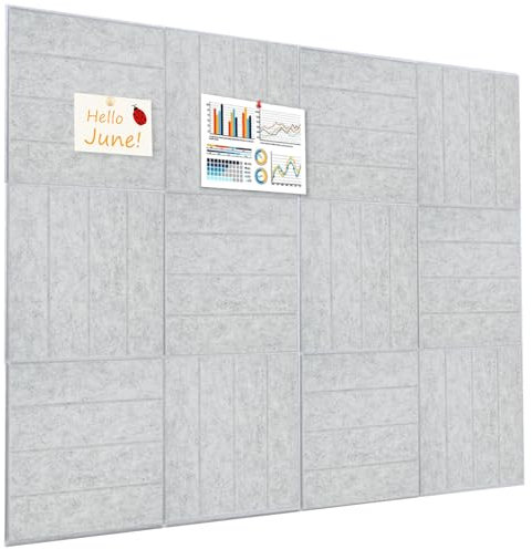 Okydoky Große Filz Pinnwand, Selbstklebend Pinnwände, 120x90cm,12 Stück, 30x30cm Vertikale Streifen Filz-Pinnwände für Home Büro Klassenzimmer Wanddekoration,hellgrau (GY-3030, 12pc).DE