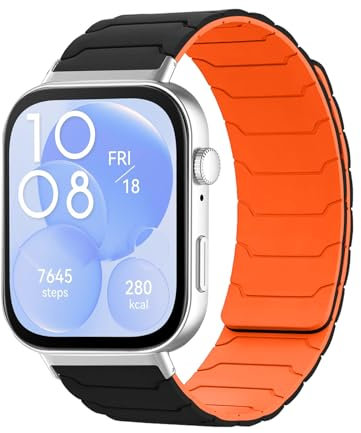 Hinnwer Cinturino Compatibile con Huawei Watch Fit 4 / Fit 4 Pro/Huawei Watch Fit 3 per Uomini Donne, Cinturini Magnetico Silicone Sportiva Nero Arancione