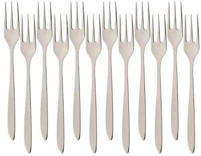 Villeroy & Boch SoftWave Kuchengabel 12er Set, 160 mm, Dessertgabel mit geschwungenem Griff, Spülmaschinenfest & Rostfrei, 18/10 Edelstahl, Silber