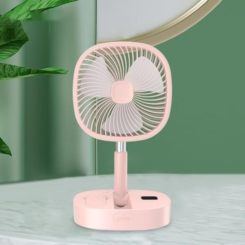 Ventilatore telescopico pieghevole, ventilatore da pavimento di ricarica, vento a 5 velocità, alimentazione d'aria grandangolare, per esterni, cortile, camera da letto, colore rosa