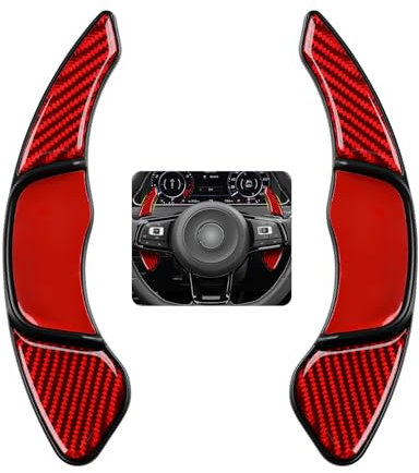 2PCS Auto Carbon Fiber Lenkrad Schaltpaddel Verlängerung Schaltwippen Aufkleber Cover Trim Kompatibel mit VW Golf 7 Mk7 GTE GTD GTI Jetta Polo Scirocco Dekor Ersatzsatz Extensions Zubehör (Rot)
