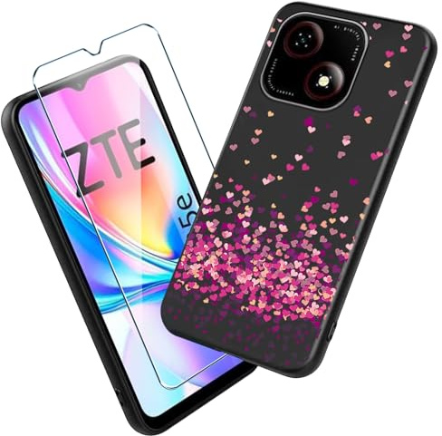 Xiangyun Handyhülle für ZTE Blade A35e Hülle mit 1 stück Gehärtetem Glas Protection Schutzfolien, Schwarz Silikon Soft Crystal Black Kratzfest TPU Schutzhülle Case (6.52 WM85)