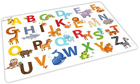 stabiles Vinyl Tischset mit Lerneffekt für Kinder - Tier ABC weiß- Platzdeckchen Platzset - BPA frei - abwaschbar reißfest farbecht