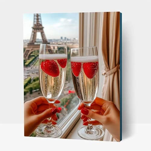 5D Verre à vin Diamond Painting Kit pour Adulte, Paris Peinture Diamant Adulte, Bricolage Cristal Point de Croix Broderie Diamant Painting, Loisirs Créatifs Adultes Kits, Cadeau 90x120 cm JXL1-17219