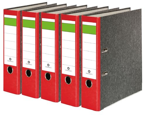 Conipa® 5 Stück DIN A4 Ordner Rot (8cm breit) 2-Ringe-Meachanik [MADE IN GERMANY] für 600 Blatt (grau marmoriert) - Aktenordner & Ordnerhefter für Unterlagen - Dokumentenordner Büro, Uni & Schule