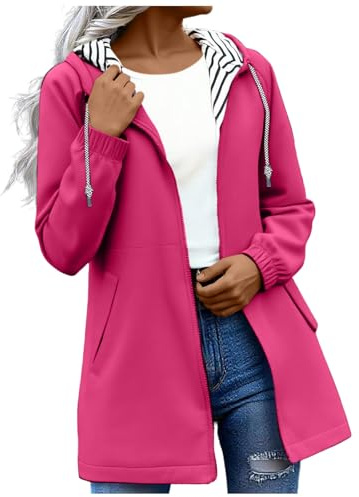 Waterproof Jacket Lightweight for Women Windbreaker Coat Long Sleeve Full Zip Raincoat Ladies Jackets Windbreaker with Hood Casual Rain Coat for Hiking Walking Cycling Outwear