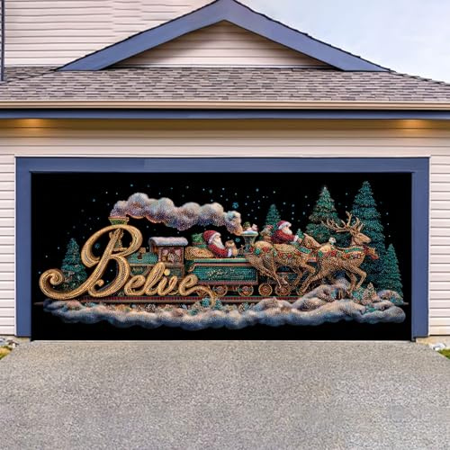 Decorazione della Porta del Garage di Natale, Banner di Natale per Porta del Garage Grandi Teli di Sfondo Garage Xmas Inverno Pupazzo di Neve Elan per Decorazione Esterna Interno Parete Festa