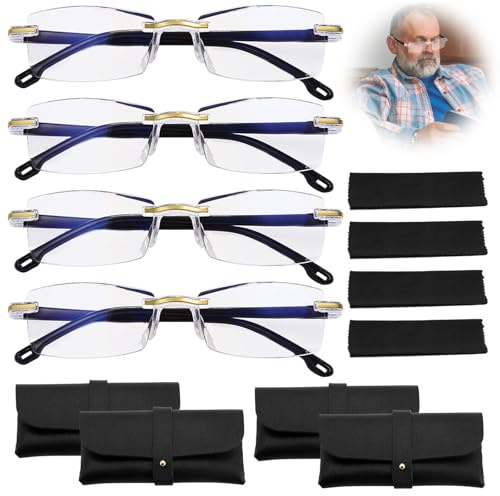 4 PCS Intelligente Zoom Brille,Automatische Fokuseinstellung for Presbyopia,Dioptrie Selbstanpassende Brille,Anti-Blue Light Reading Glasses for Women Men,Mit 4 Lederetuis und 4 Brillenputztücher