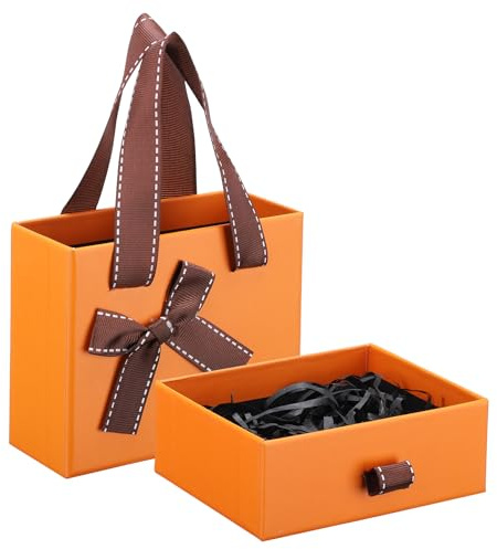 Segbeauty Geschenkbox Klein mit Schleife, 12x10x5cm Schublade Geschenkkarton für Kleine Parfümflaschen, mit Raffia, Mini Geschenk Box für Ätherische Öle Flasche, Parfüm Zubehör (Orange)