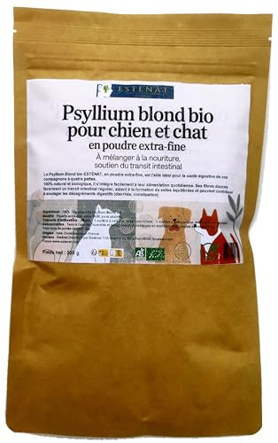 Bio-Flohsamenschalen (Psyllium) für Hunde und Katzen – Extra feines Pulver, 300g – 100% Natürlich – Zur Unterstützung der Verdauung & Darmfunktion – Einfach unter das Futter mischen – Esténat
