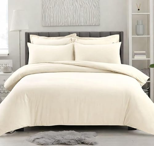Ghazlan Duvet Cover Set Double Size, 200 Thread Count Luxury Ultra Soft Sateen Weave 100% Egyptian Cotton 3 Piece Duvet/Quilt Cover Bed Set, Non-Iron Easycare Cream Bedding Set