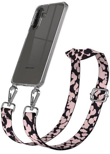 EAZY CASE Handykette - Verstellbares Taschenband kompatibel mit Galaxy A17, Schulterriemen, Handykordel mit Silikon Hülle, Umhängetasche, Rosa Camouflage Silber